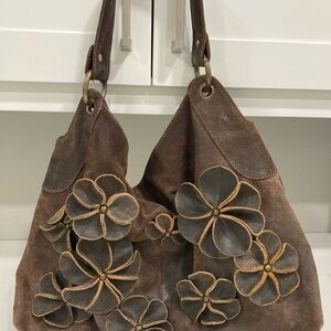 Lucky Brand brown leather purse with leather flowers